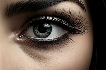 Obraz premium Macro photograph showcasing a detailed and beautiful female eye with dramatic eyelashes