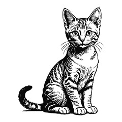 Obraz premium Egyptian Mau Cat Kitten Hand Drawn Engraved Ink Line Art Sketch Illustration