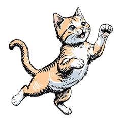 Fototapeta premium Ginger Cat Kitten Hand Drawn Colored Art Sketch Illustration