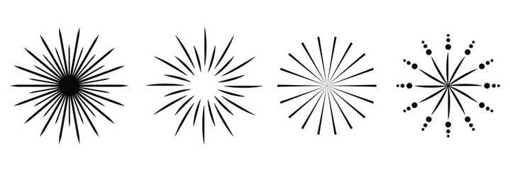  Radial circle lines. Circular radiating lines geometric element. Sun star rays symbol. Abstract geometric shapes. Design element. Vector illustration isolated on white background. EPS 10