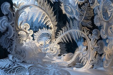 The intricate, lace-like patterns of frost on a window
