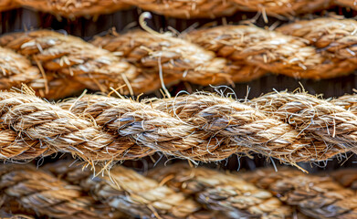 Close-up of coiled, weathered rope texture.