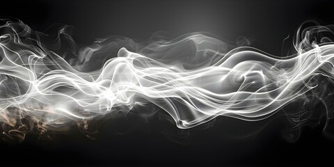 Abstract white steam swirls on black background for pollution or vapor concepts. Concept Abstract Art, Steam Swirls, Vapor Concept, Pollution Illustration