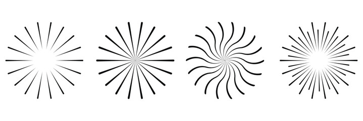 Obraz premium Radial circle lines. Circular radiating lines geometric element. Sun star rays symbol. Abstract geometric shapes. Design element. Vector illustration isolated on white background. EPS 10