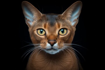 Fototapeta premium Portrait of a cute abyssinian cat in soft teal background