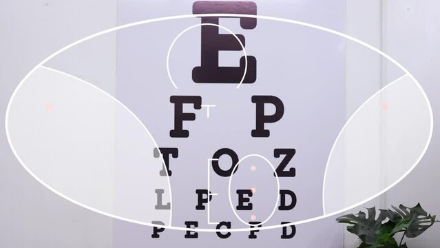 progressive lens glasses on chart in optical store, Optical eyeglasses concept 