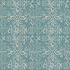 Occult Geometric Blue Witchcraft Seamless Pattern with magic symbols