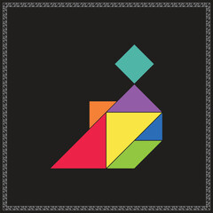 Tangram Puzzle Be sitting Vector Colorful Geometric Illustration