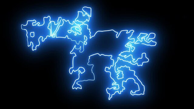 map of Joliet in Illinois with a neon effect that glows blue