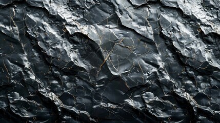 Obsidian wall with glossy surface, natural light, dark tones, horizontal layout,