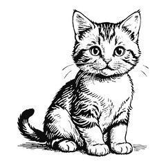 Obraz premium Moggie Cat Kitten Hand Drawn Engraved Ink Line Art Sketch Illustration