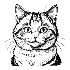 Obraz premium Munchkin Cat Hand Drawn Engraved Ink Line Art Sketch Illustration
