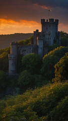 Spooky Haunted Castle at Twilight: Photorealistic Landscape