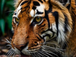 Obraz premium Wildlife tiger striped photography. Open eye black orange fur. 