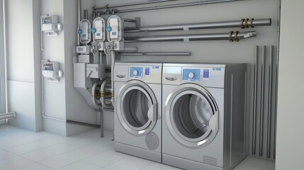 3D model of Water recycling and heat capture for energyefficient laundry