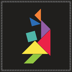 Tangram Puzzle Acrobat Vector Colorful Geometric Illustration