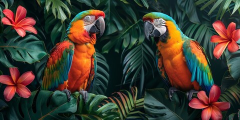 In the vibrant wilderness, colorful parrots like macaws enchant with their beauty and lively chatter.