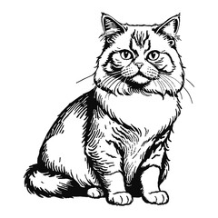 Obraz premium Persian Cat Hand Drawn Engraved Ink Line Art Sketch Illustration