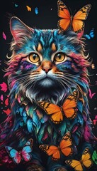 cat on a black background