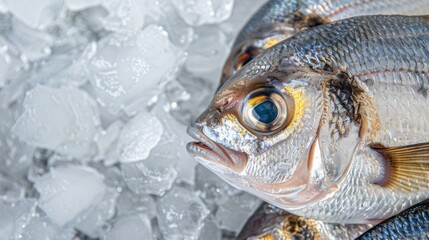 A fish is sitting on ice with its head down