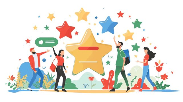 people celebrating golden star rating clip art preview