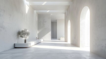 Fototapeta premium Abstract architectural composition with smooth white surfaces and ample empty space, highlighting modern design