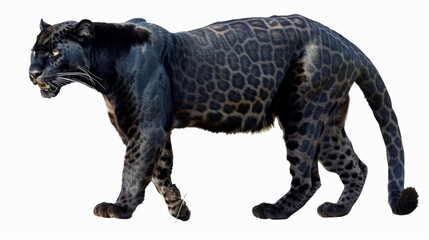 A sleek black jaguar, prowling gracefully against a transparent background, its powerful form captured in stunning high definition