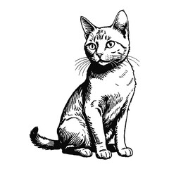 Russian Blue Cat Hand Drawn Engraved Ink Line Art Sketch Illustration