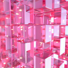 Pink cubes arranged in a pattern. The image has a bright and cheerful mood. The pink color of the cubes creates a sense of playfulness and fun