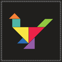 Tangram Puzzle Chicken Vector Colorful Geometric Illustration