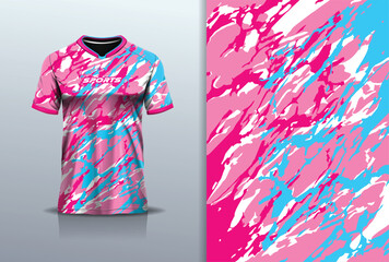 Tshirt mockup abstract grunge marble texture sport jersey design for football soccer, racing, esports, running, blue pink white color  © Nimpuna O