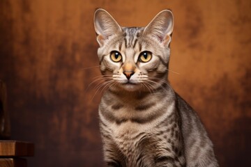 Obraz premium Portrait of a cute egyptian mau cat isolated on soft brown background