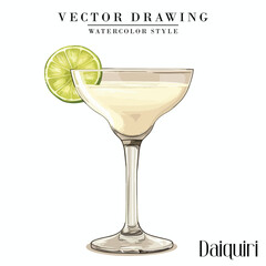 Daiquiri alcoholic cocktail vector vintage watercolor style