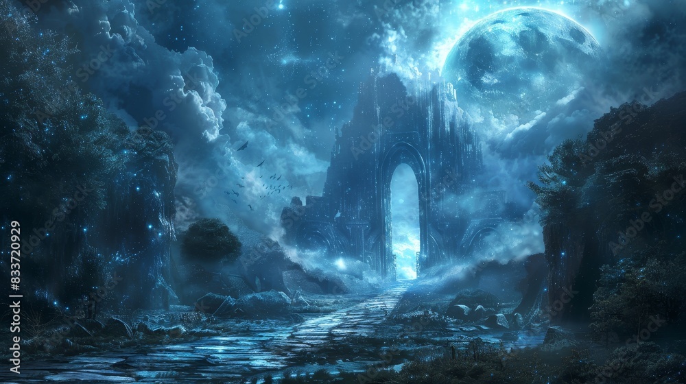 Canvas Prints a dark, mysterious forest with a castle in the distance