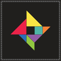 Tangram Puzzle Pinwheel Vector Colorful Geometric Illustration