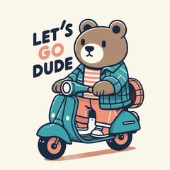vector cool bear riding a scooter t-shirt art design