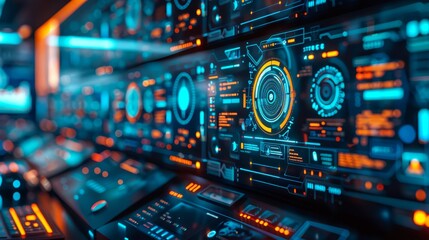 Obraz premium A computer monitor with many screens and buttons