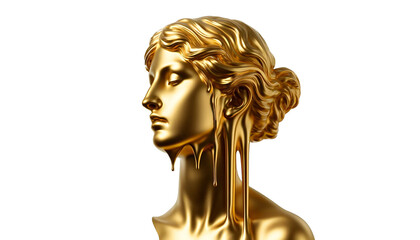 gold statue of a woman melting, isolated on the transparent background.