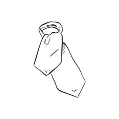 Cravat in black and white line drawing. Drawn by hand in a sketchy style.