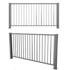 3D illustration of a metal balustrade (handrail & fence) on a transparent background. A versatile element for architectural projects.  (Highlights multi-functionality and design application)