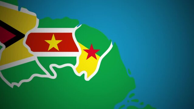 French Guiana with flag country nation outline world map graphics animation