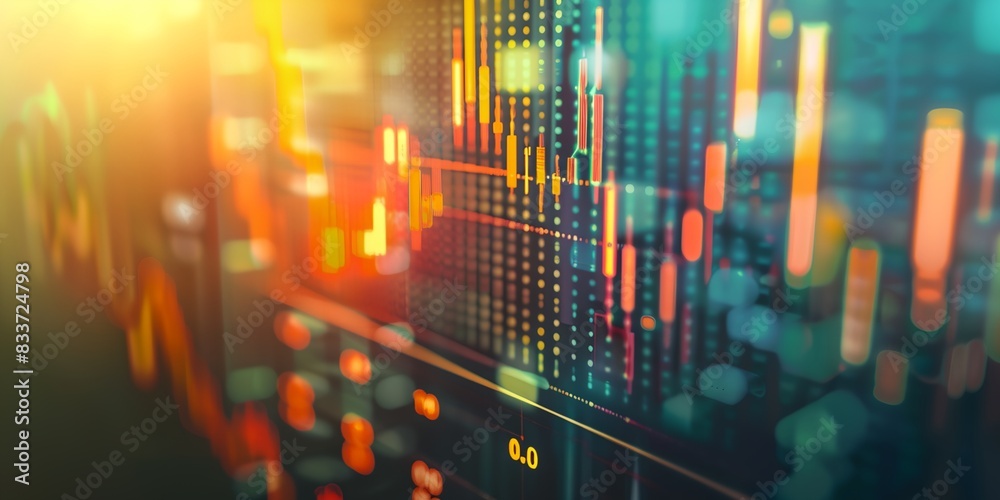 Poster computer screen with a colorful background of data on it