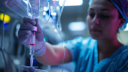 nurse preparing an IV drip for a patient