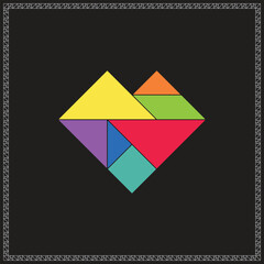 Tangram Puzzle Heart Vector Colorful Geometric Illustration
