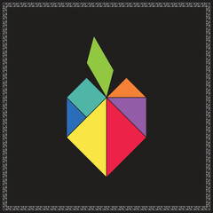 Tangram Puzzle Apple Vector Colorful Geometric Illustration