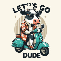 cool cow vector riding a scooter t-shirt art design