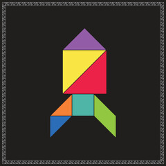 Tangram Puzzle Spacecraft Vector Colorful Geometric Illustration