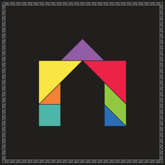 Tangram Puzzle Gateway Vector Colorful Geometric Illustration