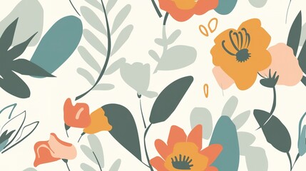 Organic blossoms flat design side view organic theme animation Complementary Color Scheme. Seamless Pattern, Fabric Pattern.