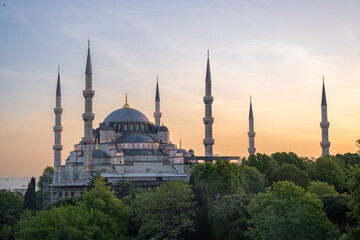 Sultan Ahmed Mosque in Istanbul at sunset (Blue Mosque)